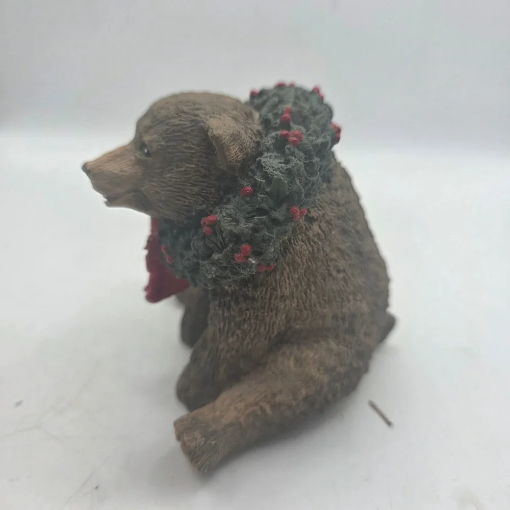 1990 Tom Rubel Silver Deer Christmas Animals Collection Brown Bear Wreath